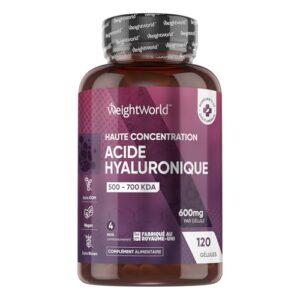 Acide Hyaluronique en Gélules 600mg Par Portion, 120 Gélules Vegan (4 Mois) - Acide Hyaluronique Pur Avec 500-700 kDa - Sous forme d'Hyaluronate de Sodium - Dosage Élevé Pour Votre Routine Beauté