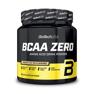 BioTechUSA BCAA Zero | Acides aminés essentiels en poudre | 6g BCAA avec L-Leucine instantanée | Vegan | Sans sucre, sans lactose, sans gluten, 360 g, Thé glacé à la pêche