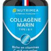 COLLAGENE MARIN - Type 1 & 2 BREVETÉ Pur et Naturel - Vitamines A, C & E Végétales - Nutrimea - Hydratation de la Peau - Protège Os et Articulations - 900 mg - 90 Gélules - Fabriqué en France