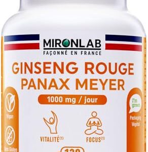 GINSENG Rouge de Corée - Racine | Haut Dosage 1000mg | Ginsénosides 12.5mg Testé | 120 Gélules – 2 Mois | 100% Ginseng Panax Meyer | Anti Stress & Booster d’Energie | Laboratoire Français | MIRONLAB