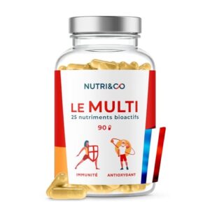 NUTRI & CO Multivitamines et Minéraux 25 Nutriments Bio-Actifs - Vitamines A B C D3 E K2 + Minéraux dont Magnésium et Zinc Haute Absorption - 90 Gélules Vegan Friendly Conditionné en France