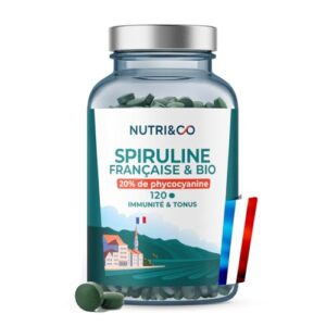 NUTRI & CO Spiruline BIO 100% Française - Cultivée en Provence - 20% de Phycocyanine - Riche en Protéines Vitamine B12 & Antioxydant - 120 comprimés de 500 mg Vegan Sans Excipients