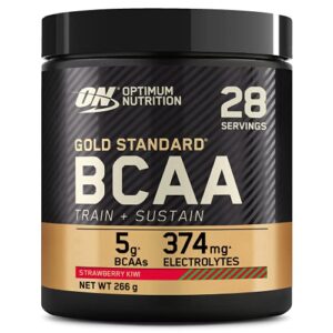 Optimum Nutrition Gold Standard BCAA Train + Sustain, poudre d'acides aminés pré-entraînement, boisson sportive, vitamine C, zinc, magnésium et électrolytes, saveur fraise & kiwi, 28 doses, 266 g