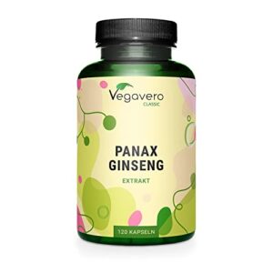 PANAX GINSENG Rouge | 120 Gélules | Extra Fort : 4800 mg/j | Anti Stress + Concentration + Énergie Booster | Avec 20% de Ginsenosides | SANS ADDITIFS & VEGAN | 120 Gélules | Vegavero®