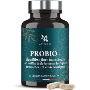 Probiotique Flore Intestinale - 60 Milliards UFC/Jour - 10 Souches Exclusives dont Lactobacillus - 60 Gélules Gastro-résistantes - Fabriqué en France par Apyforme