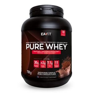 Pure Whey Chocolat | EAFIT | Protéine | 32g de protéines Whey+7,6g de BCAA/shaker+magnesium | Musculation,Maintien et construction de la masse musculaire|Whey protein pour le sport | 750g