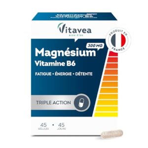 VITAVEA BIEN-ETRE - Magnésium 300 mg Vitamine B6 - Complément Alimentaire Fatigue, Détente, Energie, Relaxation, Equilibre Nerveux - Magnesium B6-45 gélules - Cure de 45 jours - Fabriqué en France