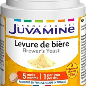 JUVAMINE - LEVURE DE BIÈRE - Beauté de la peau, des cheveux et des ongles - Vitalité - Vitamines B1, B2, B3, B5, B6, B8, B9 et B12 + Zinc - Programme de 5 mois - Fabriqué en France