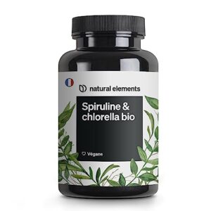 500 comprimés - 2400 mg de spiruline bio + 2400 mg de chlorelle bio par dose journalière - agréé, contrôlés en laboratoire, sans additif, hautement dosés, végan